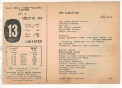 13 Ağustos 1960 Ajans Türk Takvim Yaprağı (Şiirli Saatli) EFM(N) 1691 - 1