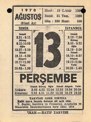 13 Ağustos 1970 Takvim Yaprağı - Doğum Günü Hediyesi EFM(N)9680 - 1