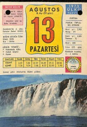 13 Ağustos 1973 Takvim Yaprağı - Doğum Günü Hediyesi EFM(N)9629 - Gökçekoleksiyon