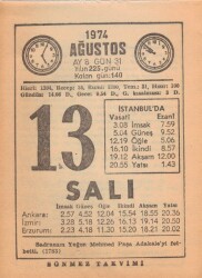 13 Ağustos 1974 Takvim Yaprağı EFM(N)2354 - 3