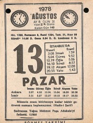 13 Ağustos 1978 Takvim Yaprağı - Doğum Günü Hediyesi EFM(N)9731 - 2
