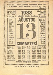13 Ağustos 1983 Takvim Yaprağı - Doğum Günü Hediyesi EFM(N)12004 - Gökçekoleksiyon
