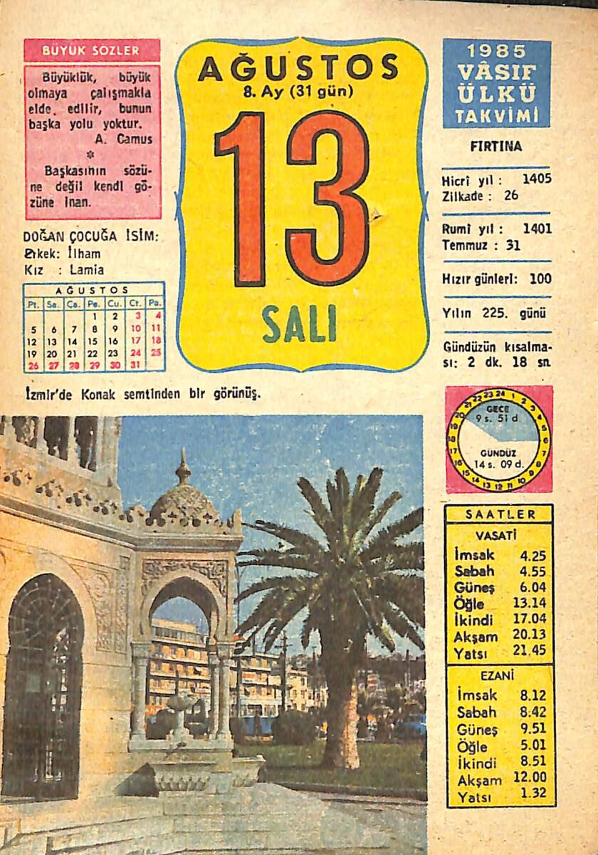 13 Ağustos 1985 Takvim Yaprağı - Doğum Günü Hediyesi EFMN13978 - 1