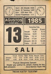 13 Ağustos 1985 Takvim Yaprağı - Doğum Günü Hediyesi EFMN15700 - Gökçekoleksiyon