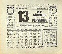 13 Ağustos 1987 Takvim Yaprağı - Doğum Günü Hediyesi EFMN13856 - Gökçekoleksiyon