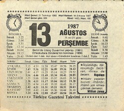 13 Ağustos 1987 Takvim Yaprağı - Doğum Günü Hediyesi EFMN13917 - Gökçekoleksiyon