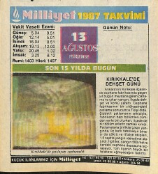 13 Ağustos 1987 Takvim Yaprağı - Doğum Günü Hediyesi EFMN14105 - Gökçekoleksiyon