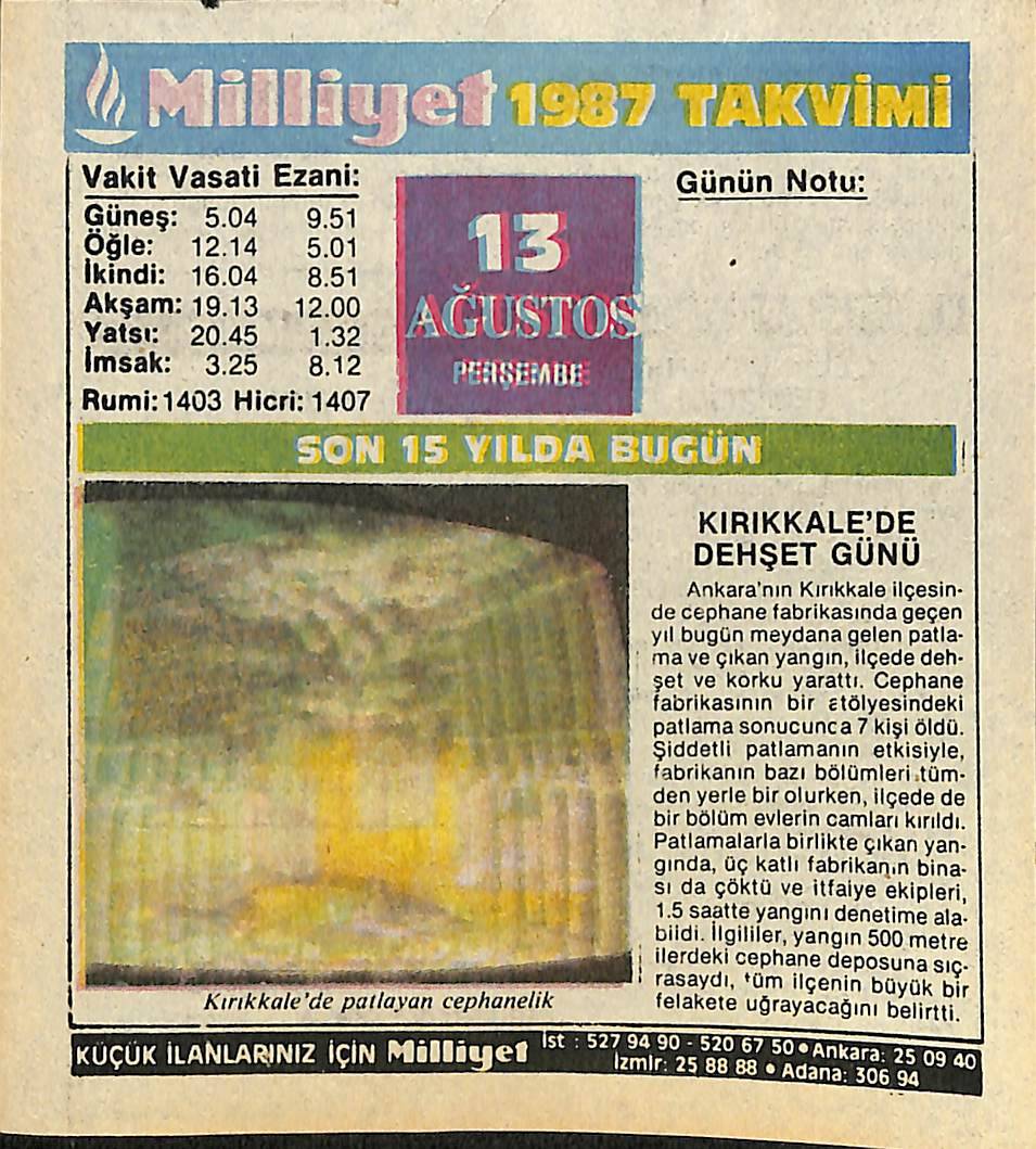 13 Ağustos 1987 Takvim Yaprağı - Doğum Günü Hediyesi EFMN14105 - 1
