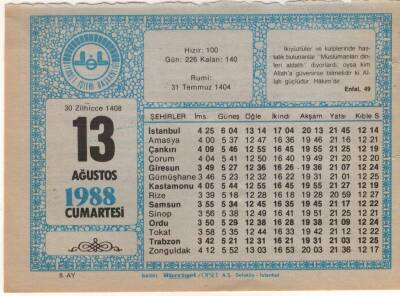 13 Ağustos 1988 Takvim Yaprağı EFM(N)2359 - 3