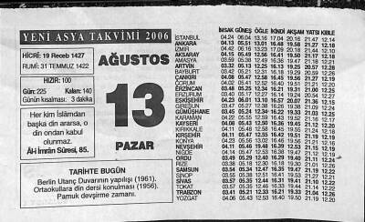 13 Ağustos 2006 Takvim Yaprağı - Doğum Günü Hediyesi EFM(N)9949 - 1