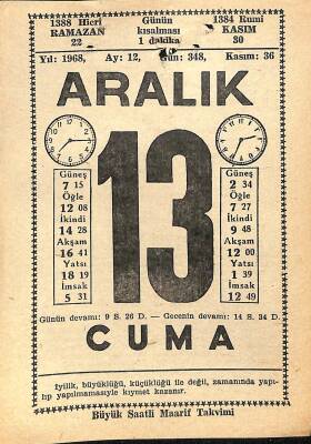 13 Aralık 1968 Takvim Yaprağı - Doğum Günü Hediyesi EFM(N)11063 - 1