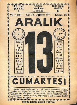 13 Aralık 1969 Takvim Yaprağı - Doğum Günü Hediyesi EFM(N)11374 - 1