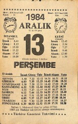 13 Aralık 1984 Takvim Yaprağı - Doğum Günü Hediyesi EFMN14511 - Gökçekoleksiyon