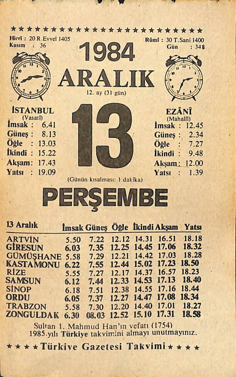 13 Aralık 1984 Takvim Yaprağı - Doğum Günü Hediyesi EFMN14511 - 1