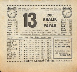 13 Aralık 1987 Takvim Yaprağı - Doğum Günü Hediyesi EFMN14998 - Gökçekoleksiyon