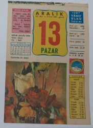 13 Aralık 1987 Takvim Yaprağı - Doğum Günü Hediyesi EFM(N)6986 - Gökçekoleksiyon