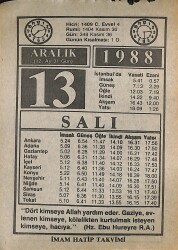 13 Aralık 1988 Takvim Yaprağı - Doğum Günü Hediyesi EFMN14587 - Gökçekoleksiyon