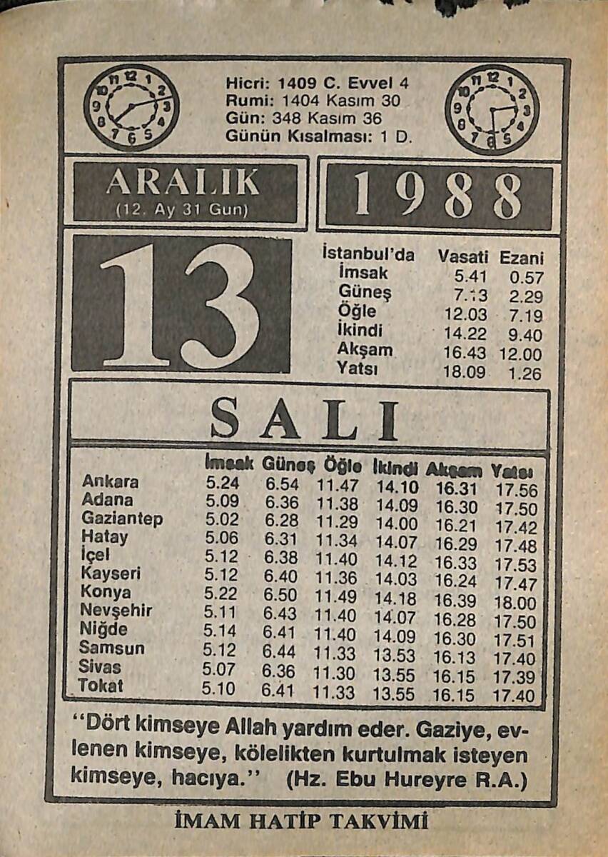 13 Aralık 1988 Takvim Yaprağı - Doğum Günü Hediyesi EFMN14587 - 1