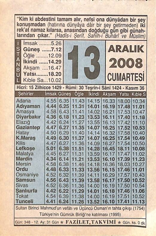13 Aralık 2008 Takvim Yaprağı - Doğum Günü Hediyesi EFMN15320 - 1