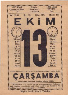 13 Ekim 1965 Takvim Yaprağı EFM(N)3541 - 1