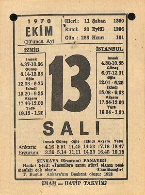 13 Ekim 1970 Takvim Yaprağı - Doğum Günü Hediyesi EFM(N)10543 - 1