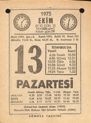 13 Ekim 1975 Takvim Yaprağı - Doğum Günü Hediyesi EFM(N)12561 - Gökçekoleksiyon
