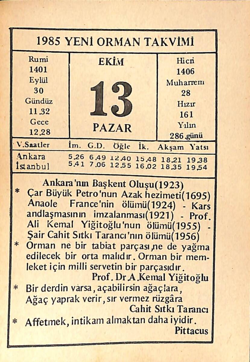 13 Ekim 1985 Takvim Yaprağı - Doğum Günü Hediyesi EFMN14956 - 1