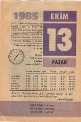13 Ekim 1985 Takvim Yaprağı EFM(N)3045 - 1