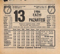 13 Ekim 1986 Takvim Yaprağı - Doğum Günü Hediyesi EFMN14918 - Gökçekoleksiyon