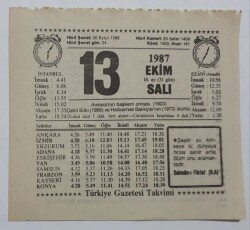 13 Ekim 1987 Takvim Yaprağı - Doğum Günü Hediyesi EFM(N)7121 - Gökçekoleksiyon