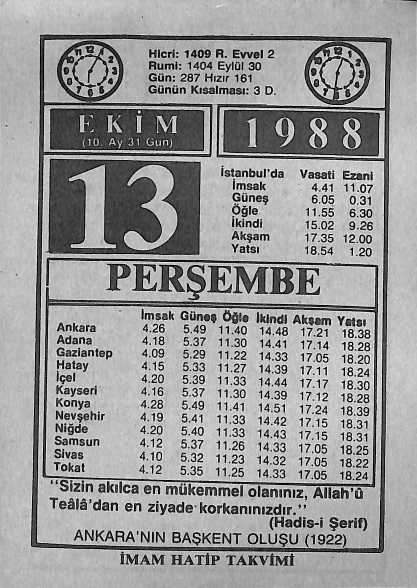 13 Ekim 1988 Takvim Yaprağı - Doğum Günü Hediyesi EFMN14648 - 1