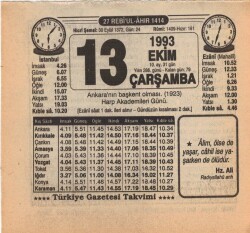 13 Ekim 1993 Takvim Yaprağı EFM(N)3169 - 3