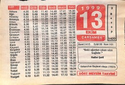 13 Ekim 1999 Takvim Yaprağı - Doğum Günü Hediyesi EFMN14074 - Gökçekoleksiyon