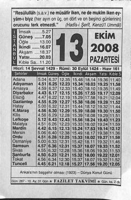 13 Ekim 2008 Takvim Yaprağı - Doğum Günü Hediyesi EFM(N)10655 - 3