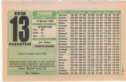 13 Ekim 2008 Takvim Yaprağı EFM(N)3261 - 3