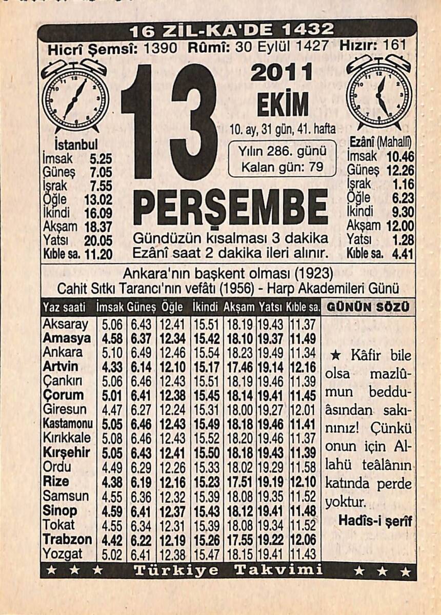 13 Ekim 2011 Takvim Yaprağı - Doğum Günü Hediyesi EFMN15921 - 1
