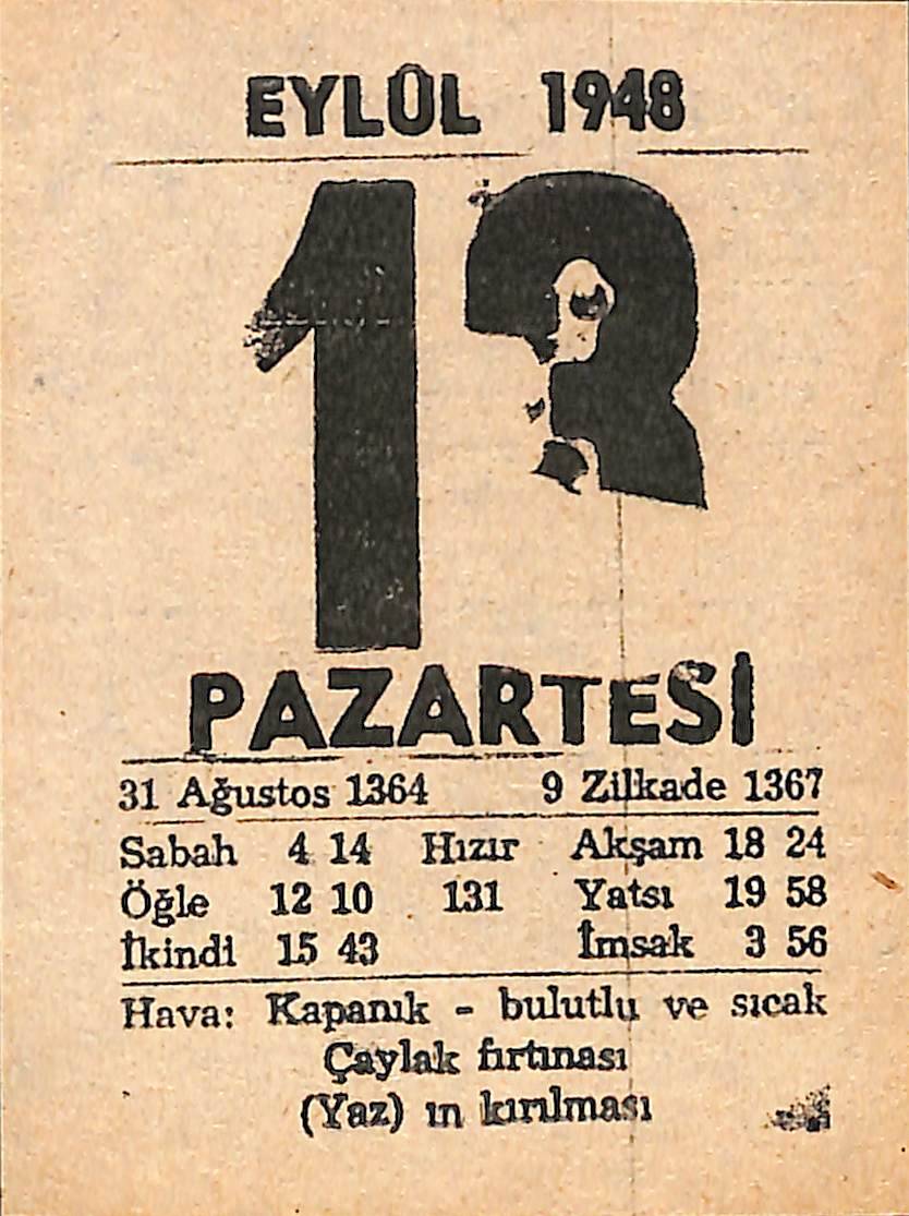 13 Eylül 1948 Takvim Yaprağı - Doğum Günü Hediyesi EFMN14394 - 1