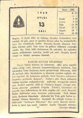 13 Eylül 1960 Takvim Yaprağı - Doğum Günü Hediyesi EFM(N)11349 - 1