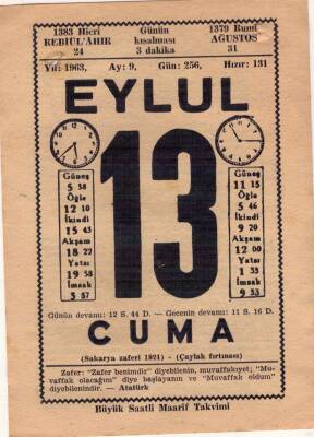 13 Eylül 1963 Takvim Yaprağı EFM(N)3618 - 2