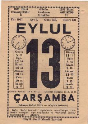 13 Eylül 1967 Takvim Yaprağı EFM(N)3617 - 1