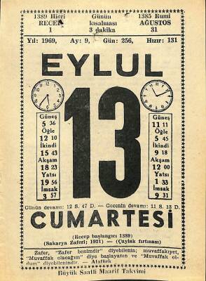 13 Eylül 1969 Takvim Yaprağı - Doğum Günü Hediyesi EFM(N)11144 - 1
