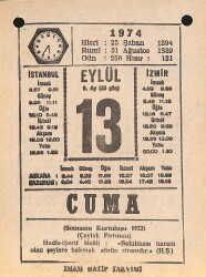 13 Eylül 1974 Takvim Yaprağı - Doğum Günü Hediyesi EFM(N)12342 - Gökçekoleksiyon