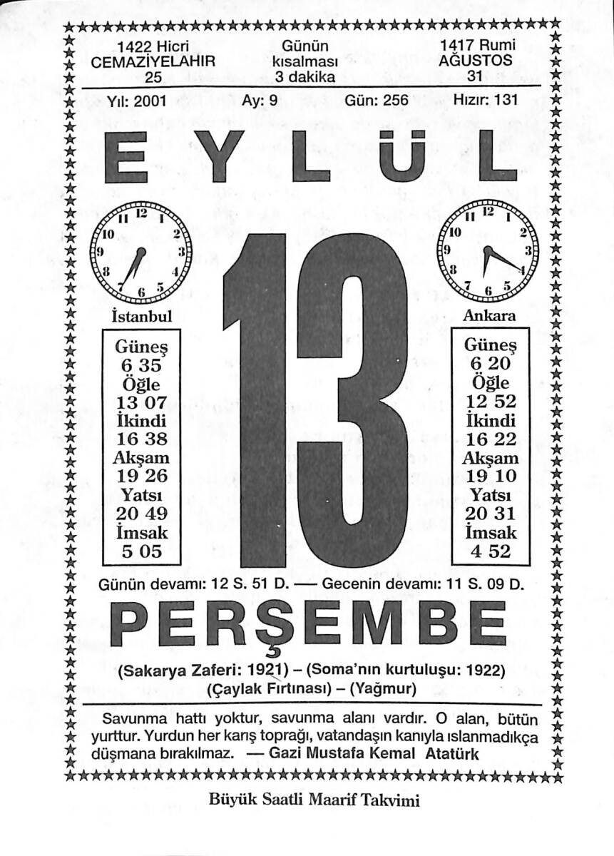 13 Eylül 2001 Takvim Yaprağı - Doğum Günü Hediyesi EFMN14186 - 1