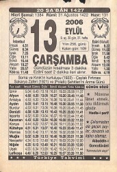 13 Eylül 2006 Takvim Yaprağı - Doğum Günü Hediyesi EFMN15839 - Gökçekoleksiyon