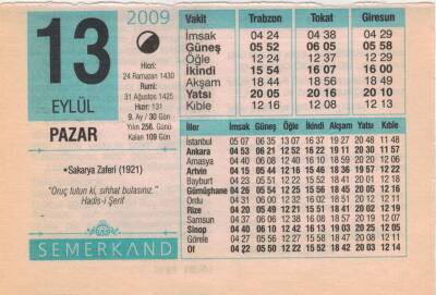 13 Eylül 2009 Takvim Yaprağı EFM(N)2725 - 3