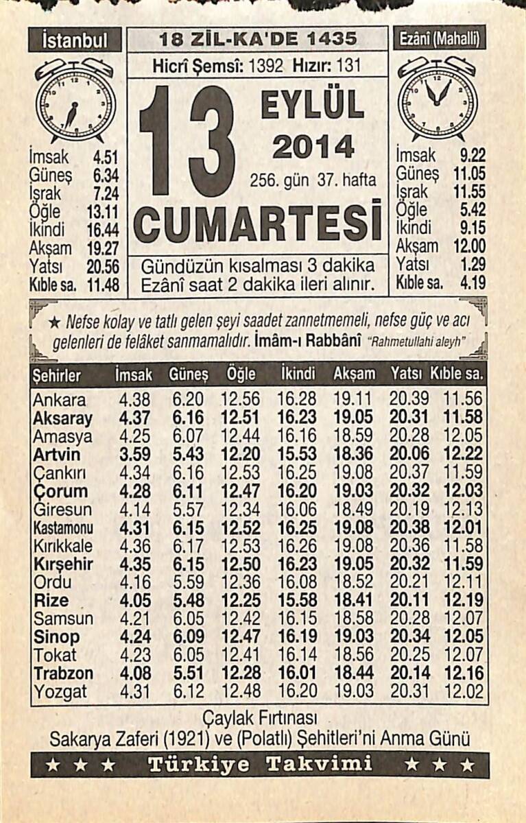 13 Eylül 2014 Takvim Yaprağı - Doğum Günü Hediyesi EFMN14303 - 1