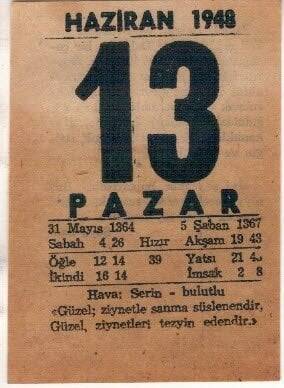 13 Haziran 1948 Takvim Yaprağı EFM(N)1398 - 2