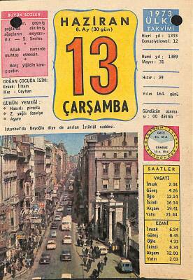 13 Haziran 1973 Takvim Yaprağı - Doğum Günü Hediyesi EFM(N)12358 - 1