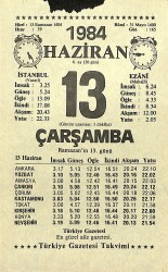 13 Haziran 1984 Takvim Yaprağı - Doğum Günü Hediyesi EFM(N)11644 - Gökçekoleksiyon