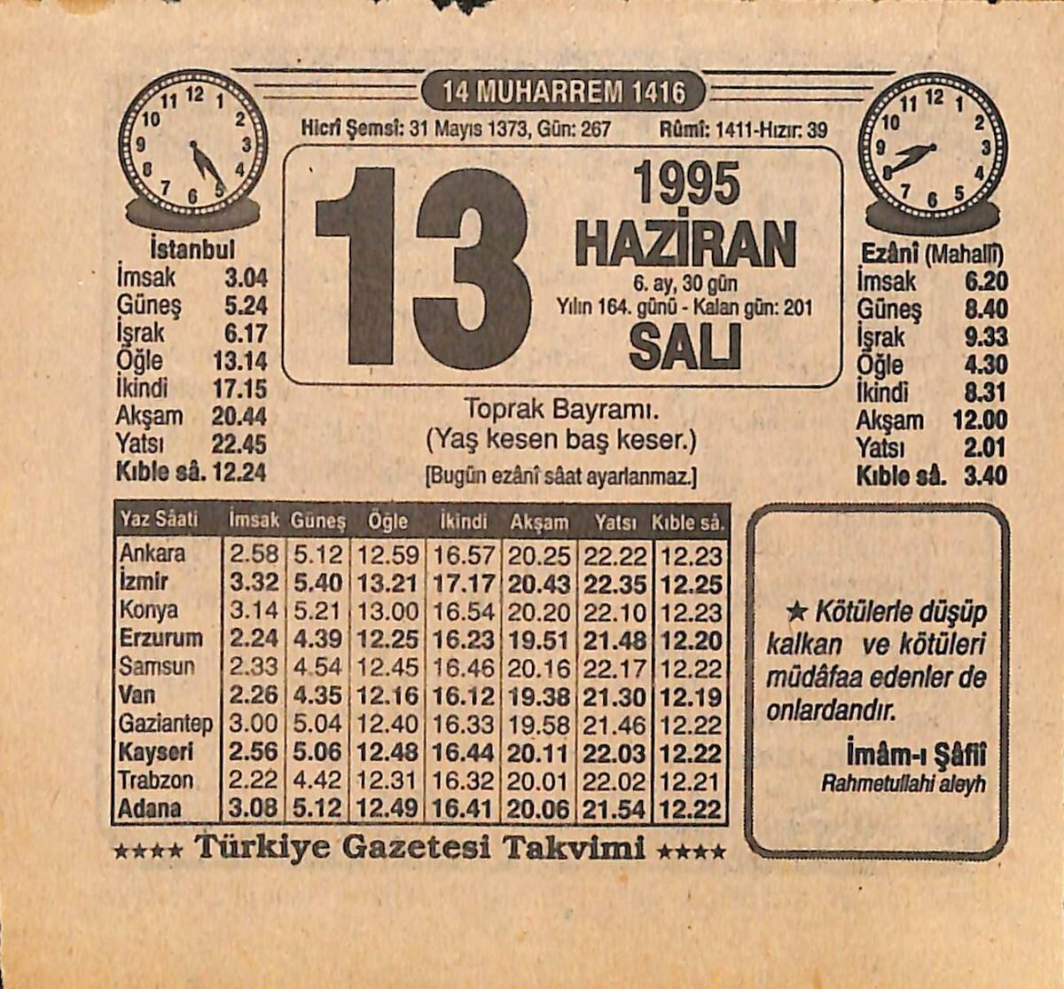 13 Haziran 1995 Takvim Yaprağı - Doğum Günü Hediyesi EFMN15458 - 1